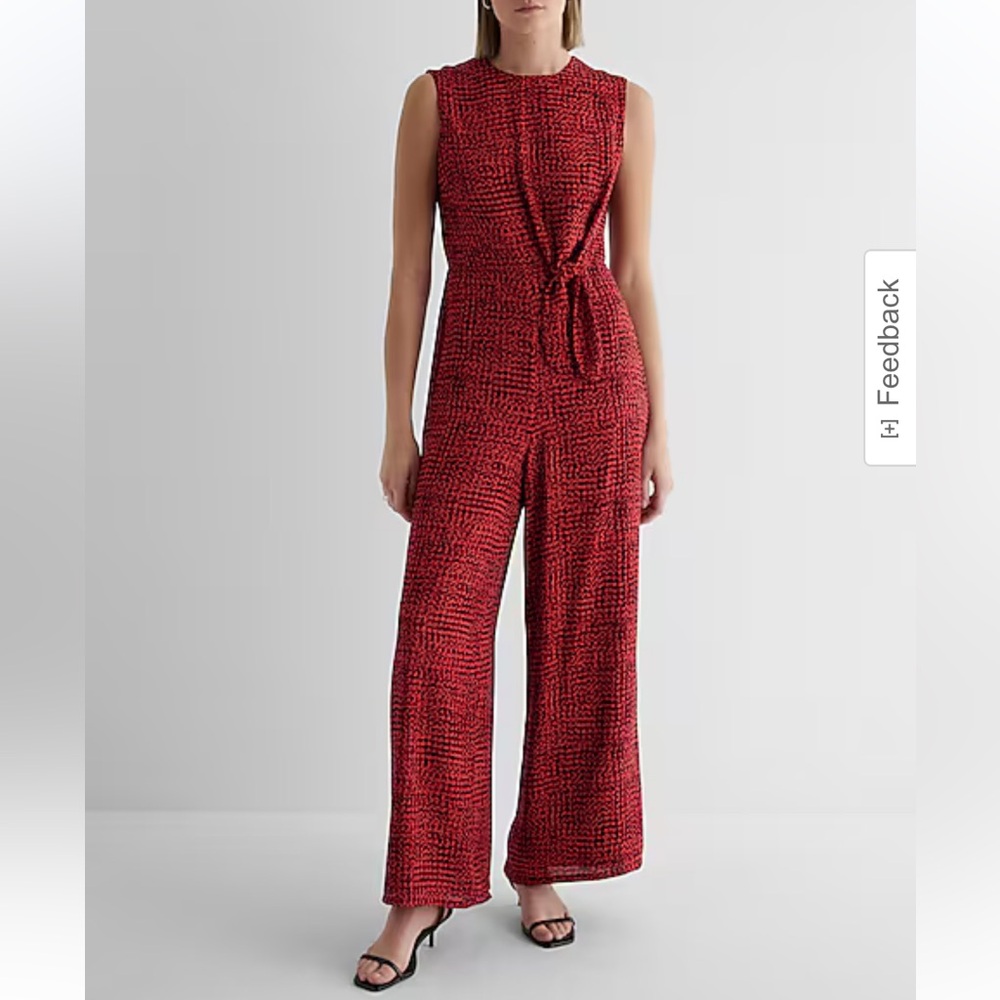 Brand New With Tags Express Printed Crew Neck Side Tie Wide Leg Jumpsuit -Size S